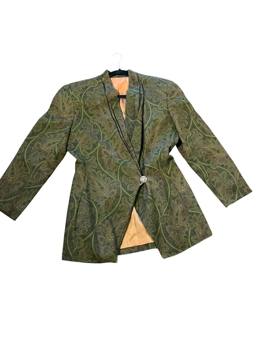 Women's vintage retro green paisley print blazer - Picture 2 of 3